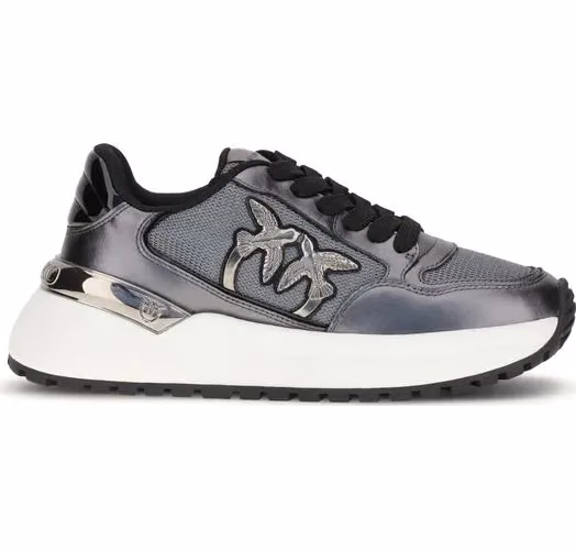 PINKO Gray Calf Leather Bos Taurus Athletic Sneakers