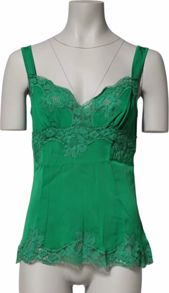 Dolce & Gabbana Green Floral Lace Tank Lingerie Top Underwear