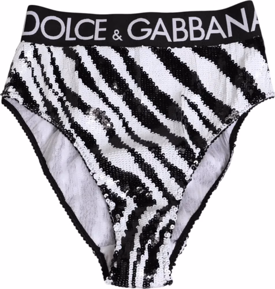 Dolce & Gabbana Black White Stripes High Waist Panty Underwear