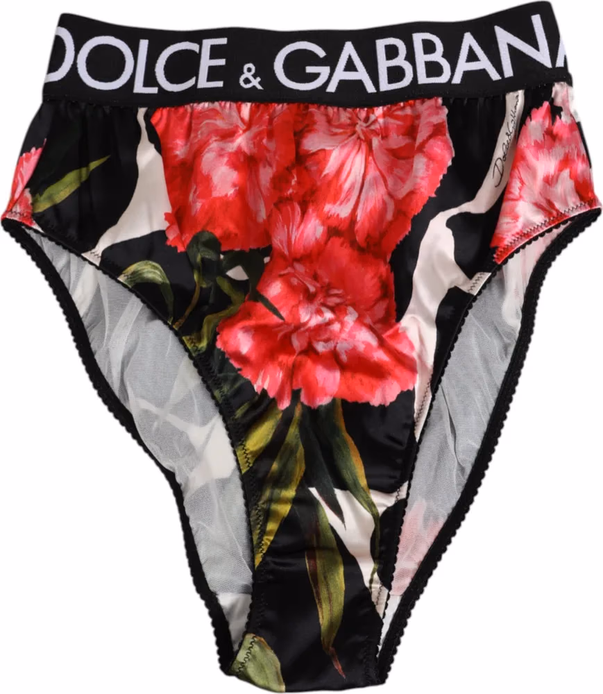 Dolce & Gabbana Black Floral Print High Waist Panty Underwear