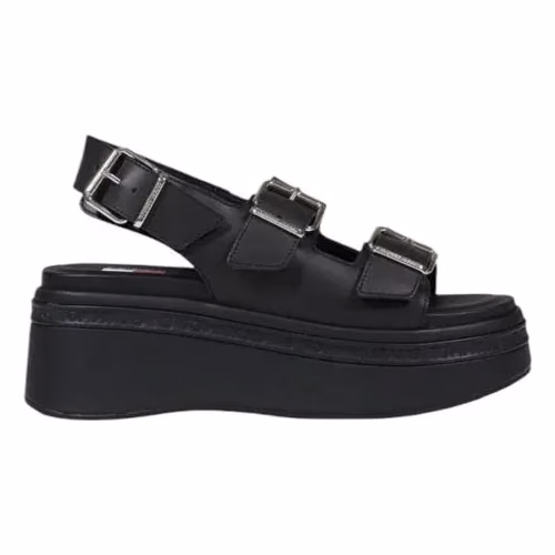 Tommy Hilfiger Jeans Black Leather Platform Sandals