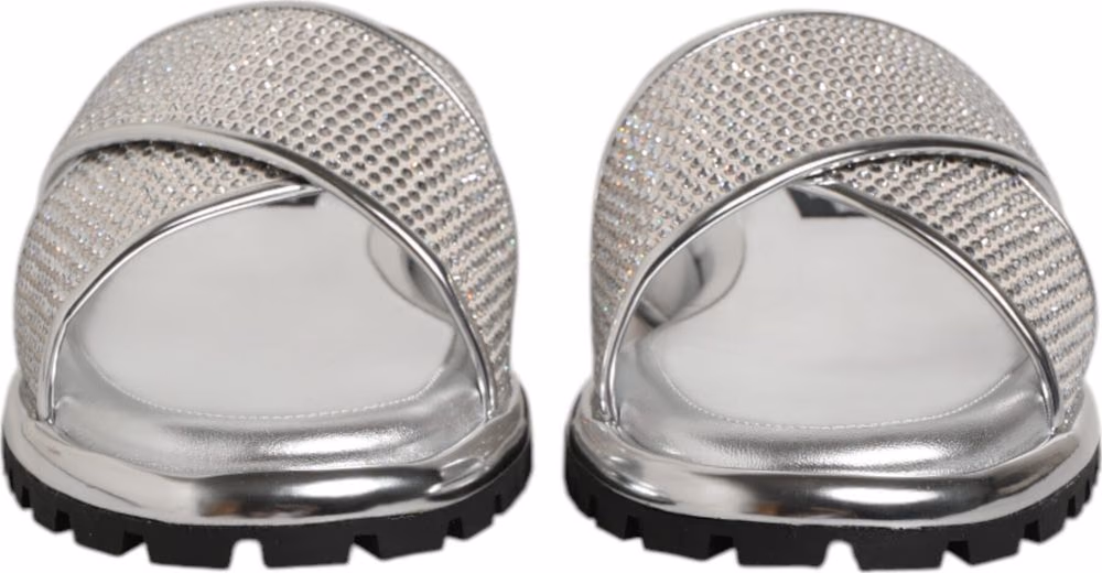Dolce & Gabbana Silver Strass Slides Flats Slippers Shoes
