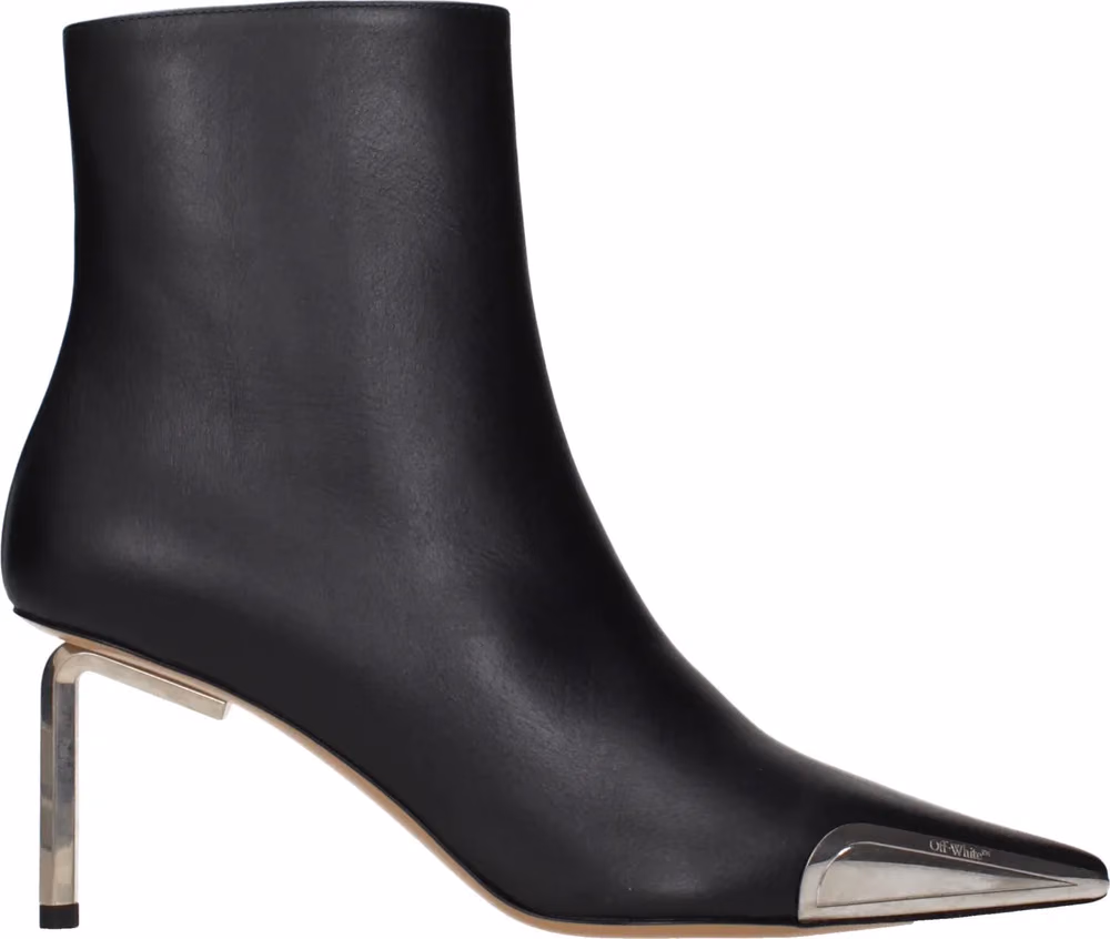 Off-White Black Leather Ankle Boots