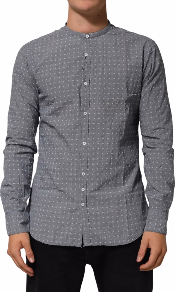 AGLINI Gray Polka Dot Cotton Button Down Long Sleeves Shirt