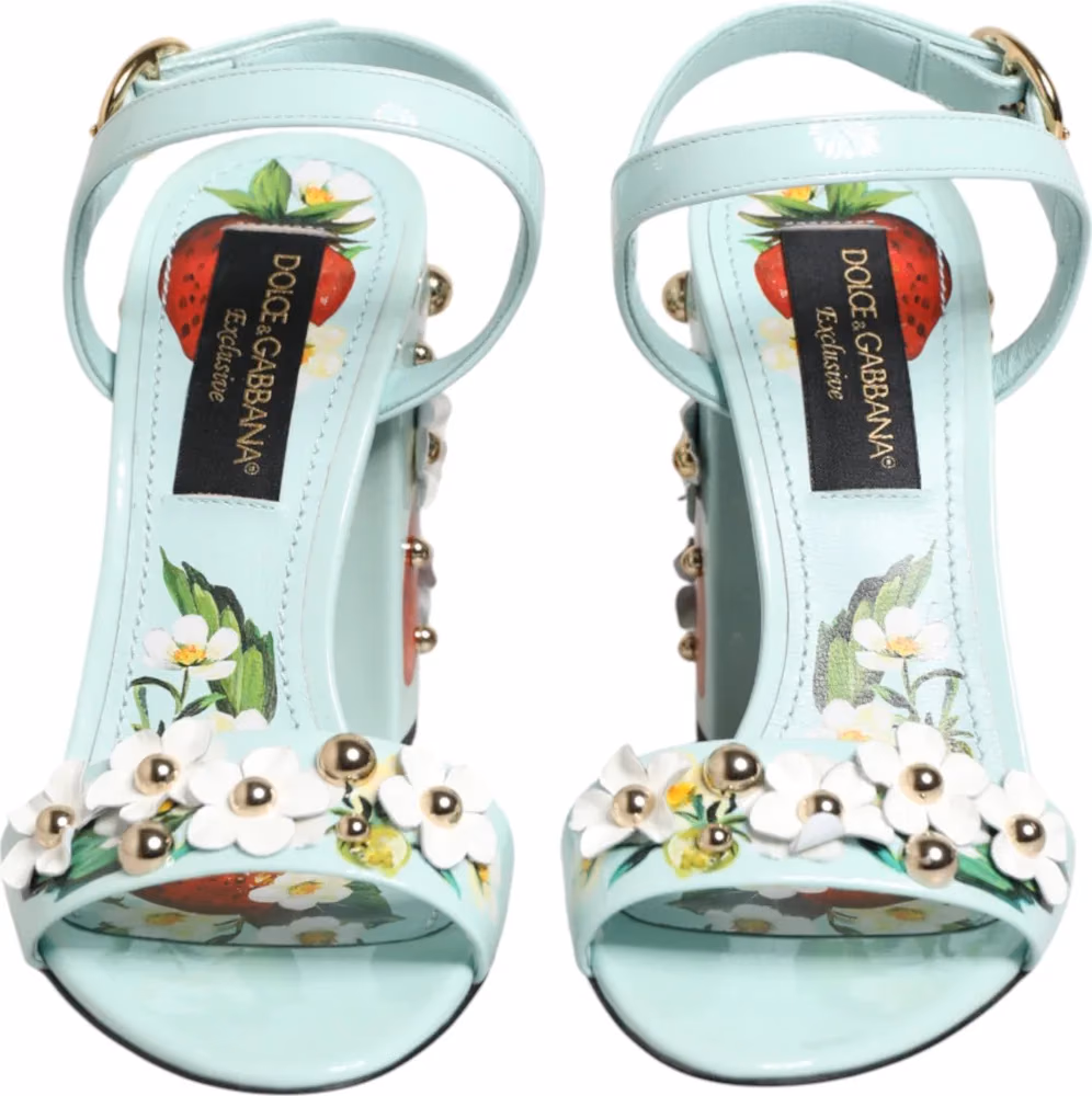 Dolce & Gabbana Mint Green Floral Studs Heels Sandals Shoes