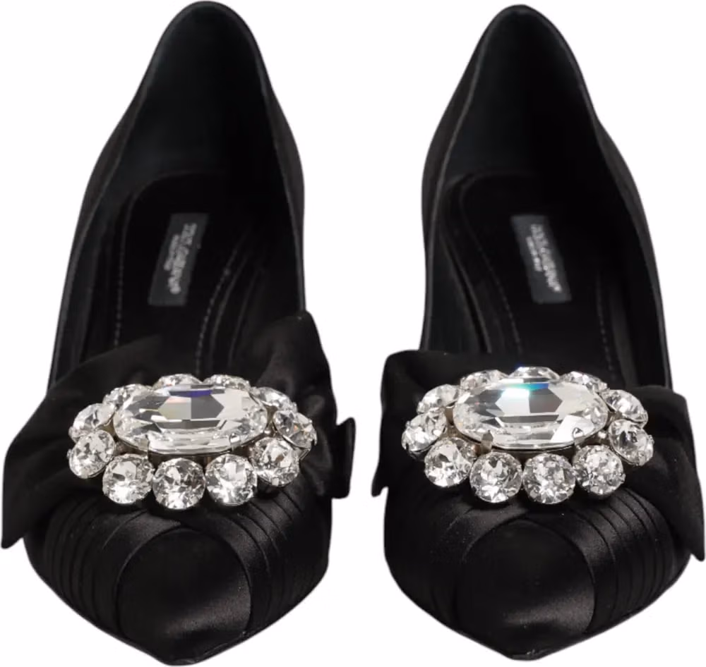 Dolce & Gabbana Black Satin Bow Crystal Embellishment Pumps Shoes