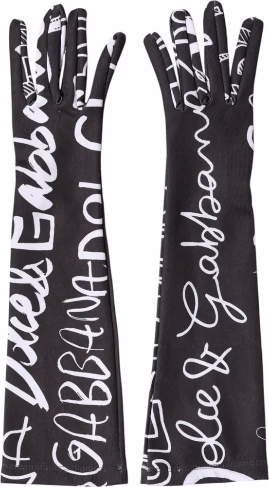 Dolce & Gabbana Black White DG Logo Elbow Length Mitten Gloves