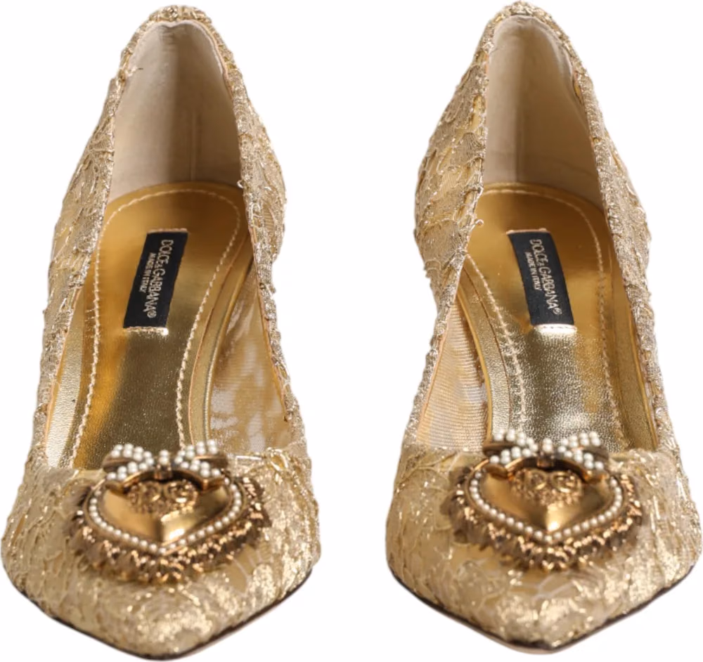 Dolce & Gabbana Gold Taormina Lace DEVOTION Pumps Shoes