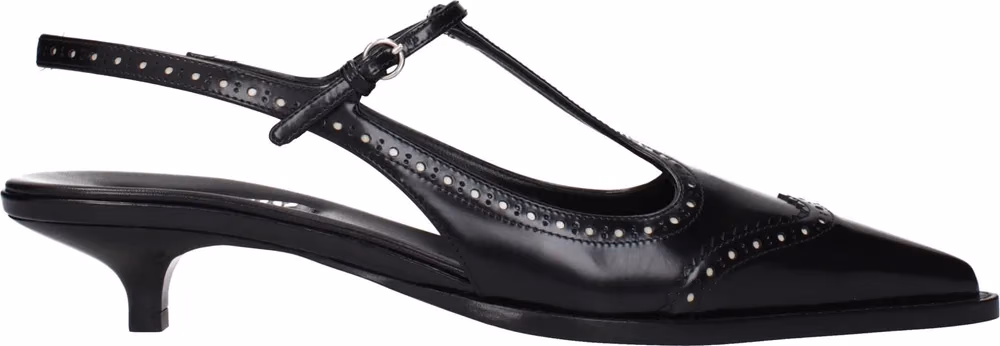 Miu Miu Black Leather Mid Heel Pumps