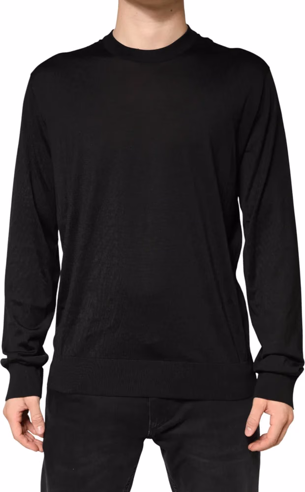 Dolce & Gabbana Black Silk Men Crew Neck Pullover Sweater
