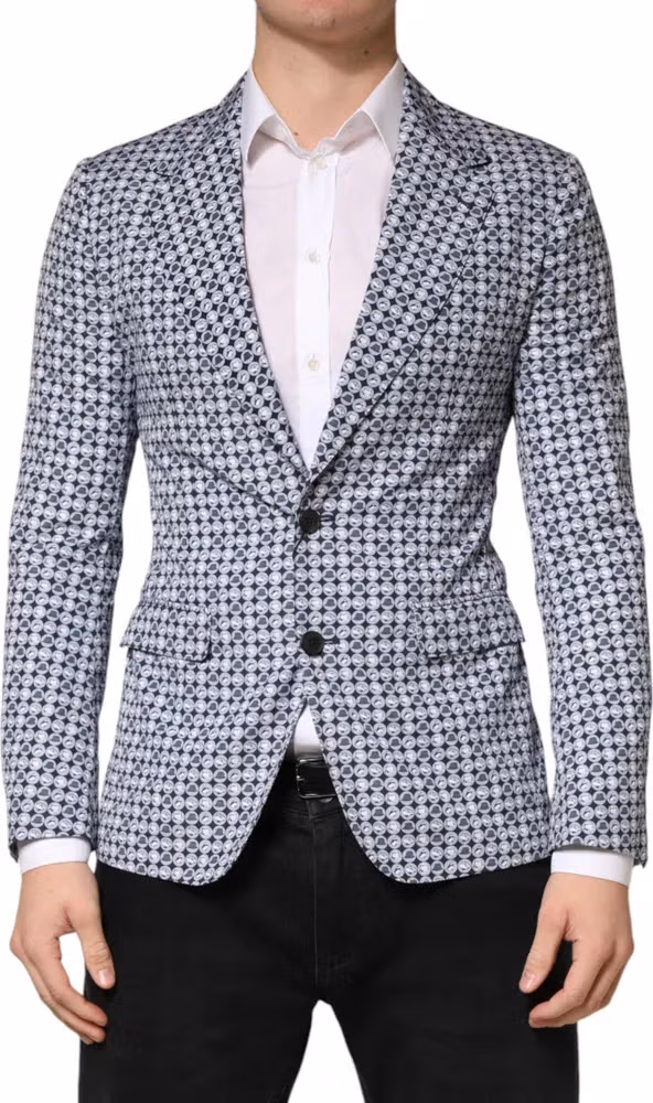 Dolce & Gabbana Blue Cotton Patterned Single Breasted Blazer